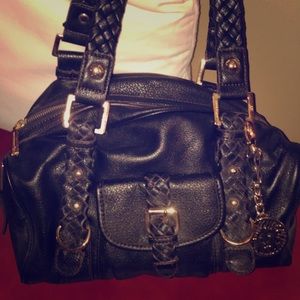 Anne Klein all leather shoulder satchel bag.